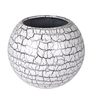 Fiber Saksı, Küre, Beyaz Siyah Çatlak Model - 42x34 cm
