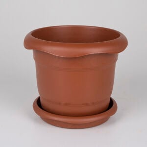 Plastik Saksı, Tabaklı, Kahverengi - No:1, 2,8 Litre, 20x16,5 cm