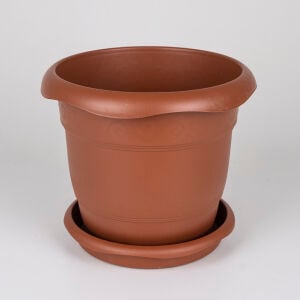 Plastik Saksı, Tabaklı, Kahverengi - No:2, 5 Litre, 24x20,5 cm