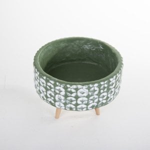 Veramaya Ayaklı Yeşil Yuvarlak Beton Aranjman Saksı 20x16 Cm