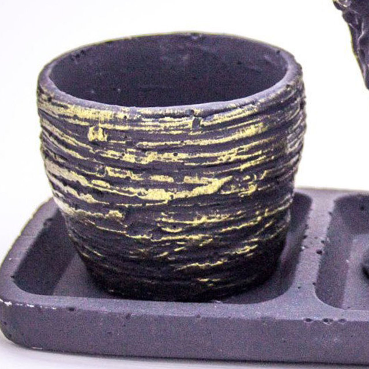 Veramaya Tabaklı Trio Helen Siyah Dore Beton Saksı Set 24,5x11,5x9