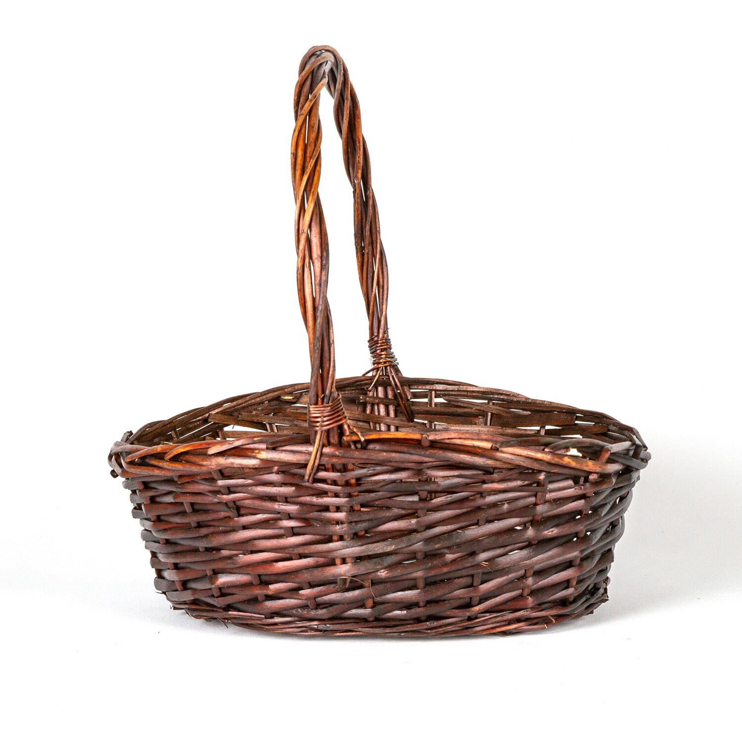 Oval Hasır Sepet Kulplu Kahverengi 35x35x30 Cm.