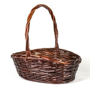 Oval Hasır Sepet Kulplu Kahverengi 35x35x30 Cm.