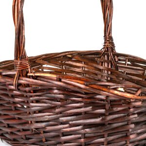 Oval Hasır Sepet Kulplu Kahverengi 35x35x30 Cm.