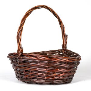 Oval Hasır Sepet Kulplu Kahverengi 35x35x30 Cm.