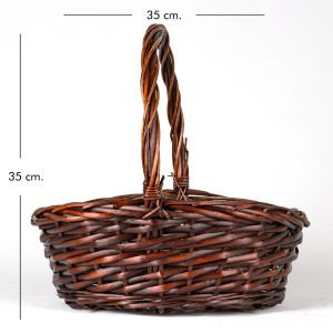 Oval Hasır Sepet Kulplu Kahverengi 35x35x30 Cm.