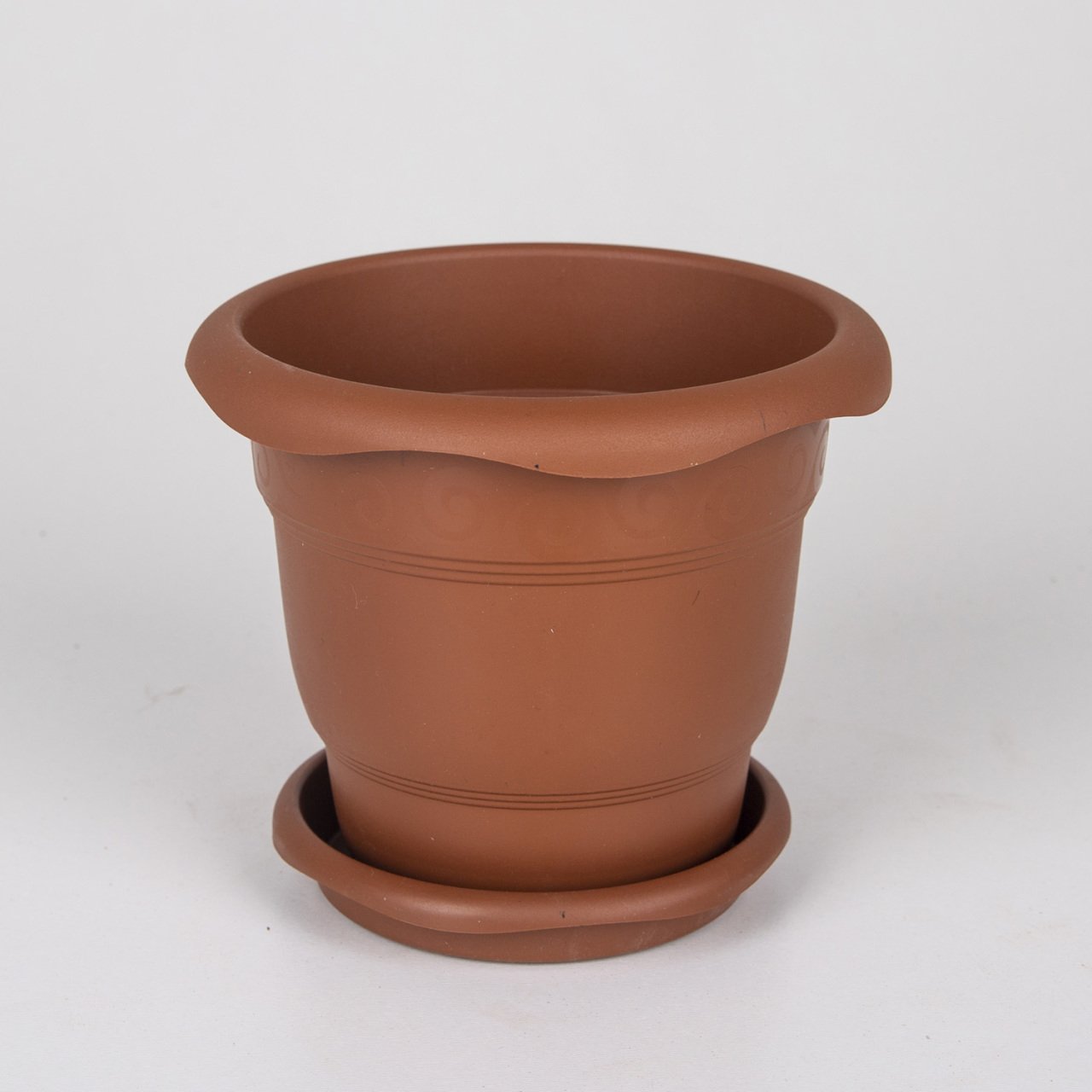 Veramaya Tabaklı Plastik Saksı Kahverengi 1 Litre 14x12 Cm