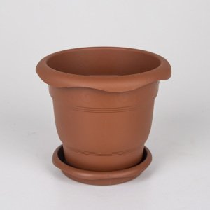 Veramaya Tabaklı Plastik Saksı Kahverengi 1 Litre 14x12 Cm