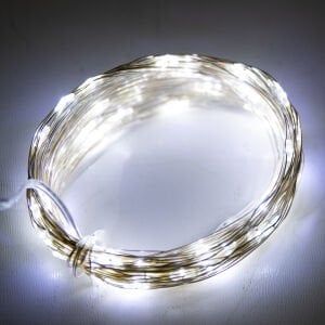 Yılbaşı Led-Peri Işık, Beyaz Işık - 100 Ledli, USB Girişli, Pilli, Şeffaf Kablo, 10 Metre