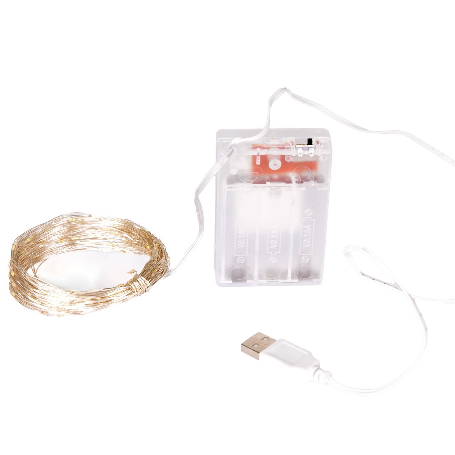 Yılbaşı Led-Peri Işık, MultiColor - 50 Ledli, USB Girişli, Pilli, Şeffaf Kablo, 5 Metre