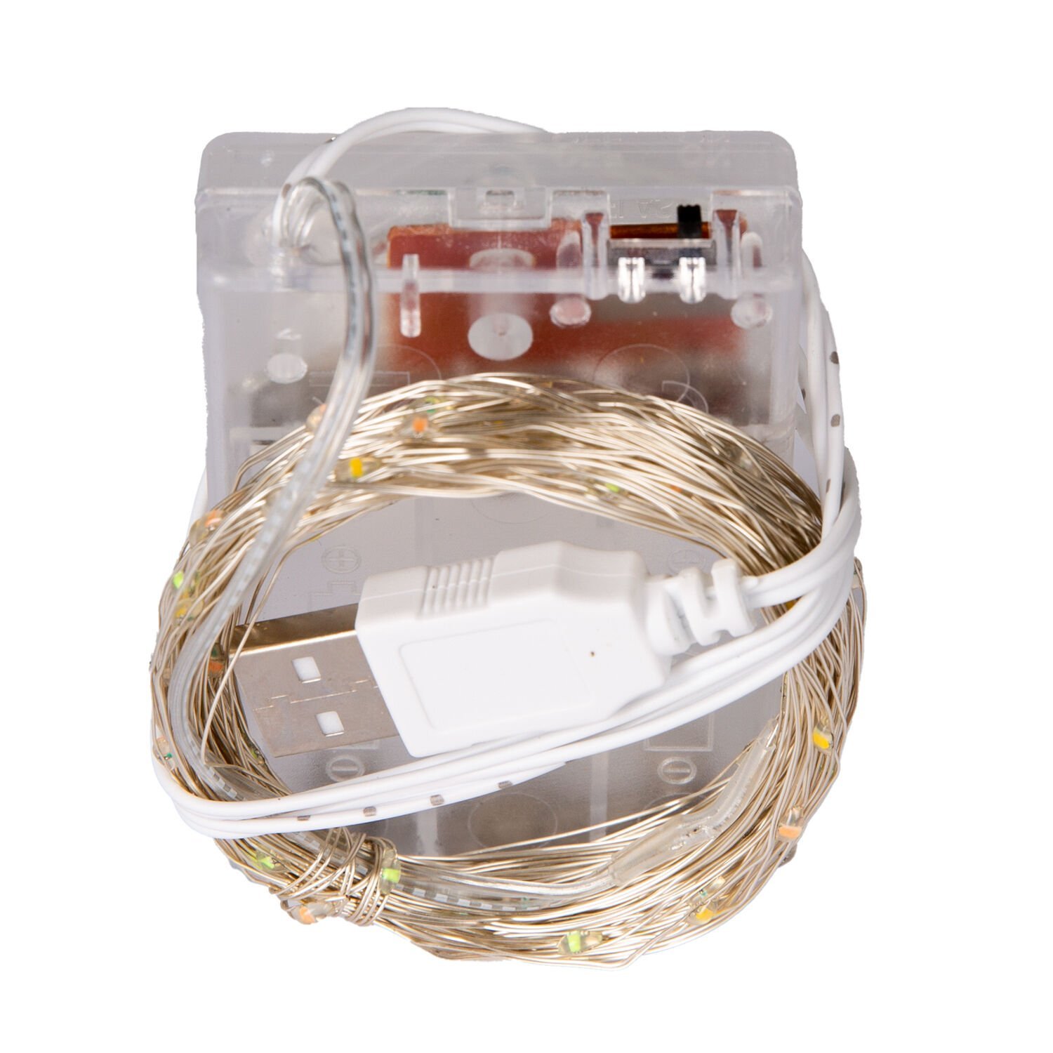 Yılbaşı Led-Peri Işık, MultiColor - 50 Ledli, USB Girişli, Pilli, Şeffaf Kablo, 5 Metre