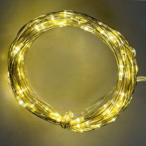 Yılbaşı Led-Peri Işık, Gün Işığı - 50 Ledli, USB Girişli, Pilli, Şeffaf Kablo, 5 Metre