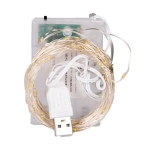 Yılbaşı Led-Peri Işık, Gün Işığı - 50 Ledli, USB Girişli, Pilli, Şeffaf Kablo, 5 Metre