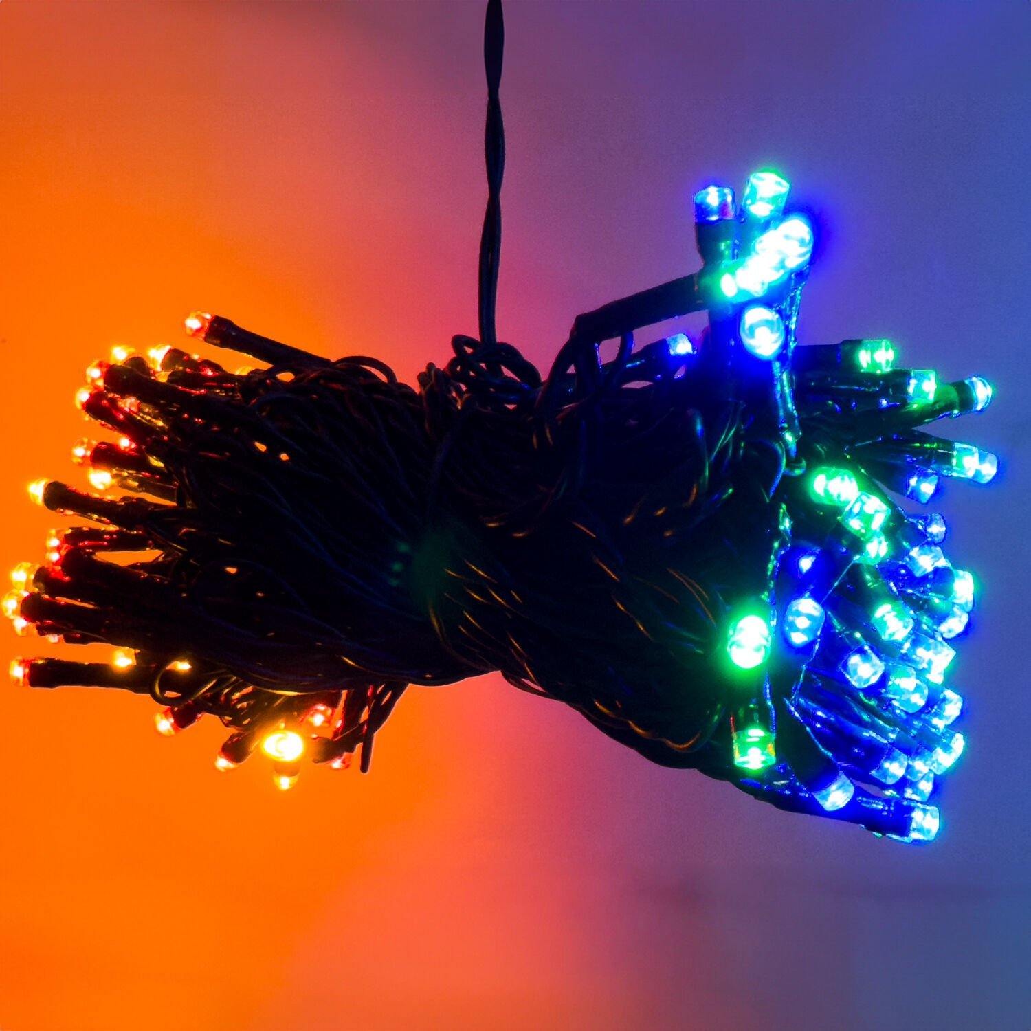 Yılbaşı Led Işık, MultiColor - 100 Ledli, USB Girişli, Pilli, Yeşil Kablo, 10 Metre