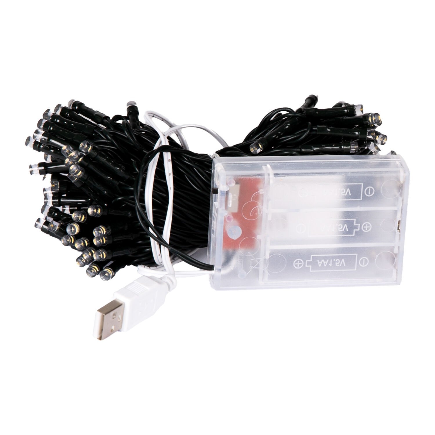 Yılbaşı Led Işık, MultiColor - 100 Ledli, USB Girişli, Pilli, Yeşil Kablo, 10 Metre