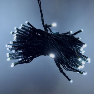 Yılbaşı Led Işık, Beyaz Işık - 100 Ledli, USB Girişli, Pilli, Yeşil Kablo, 10 Metre