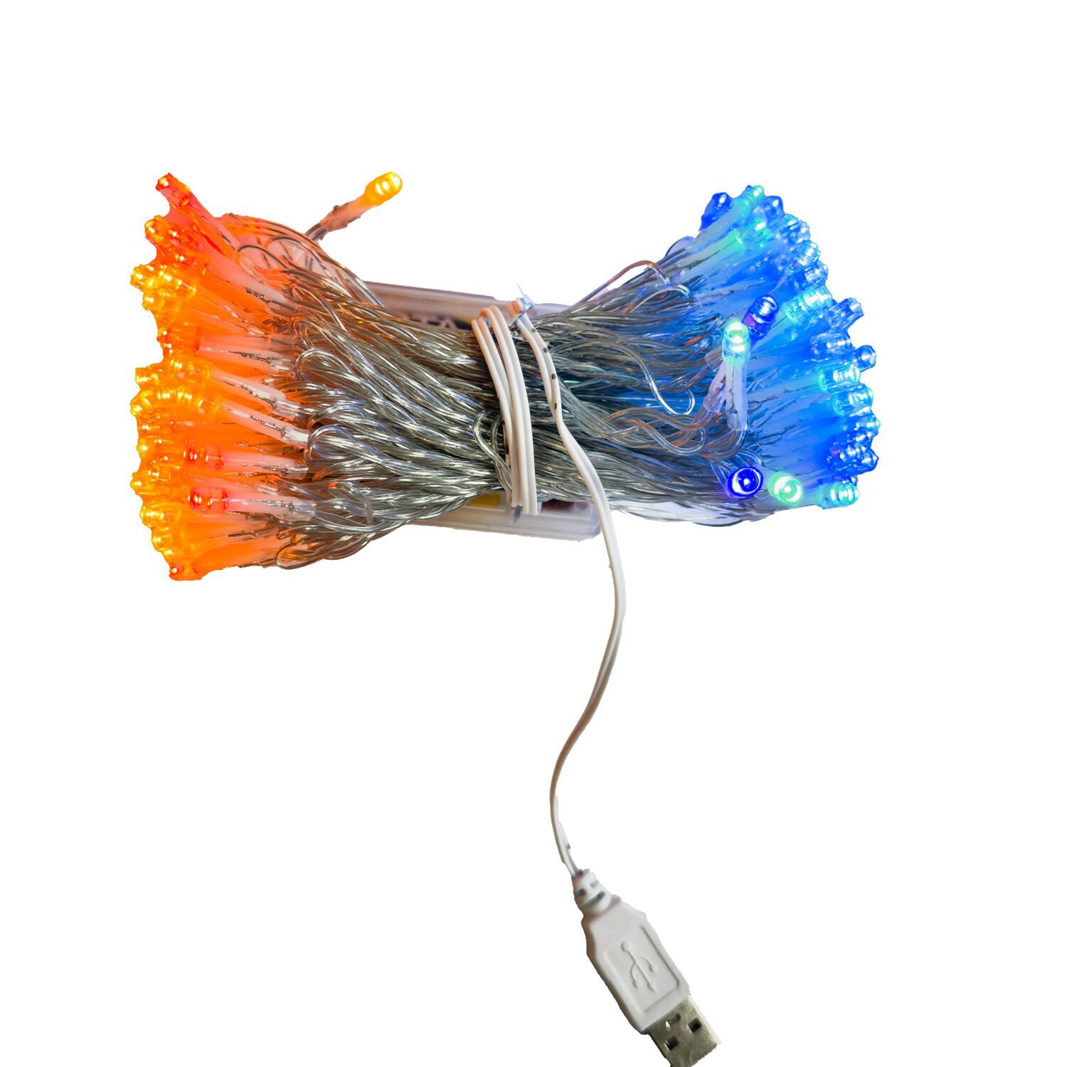 Yılbaşı Led Işık, MultiColor - 100 Ledli, USB Girişli, Pilli, Şeffaf Kablo, 10 Metre