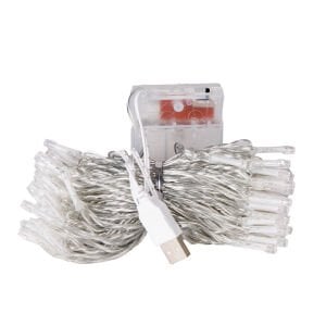 Yılbaşı Led Işık, MultiColor - 100 Ledli, USB Girişli, Pilli, Şeffaf Kablo, 10 Metre