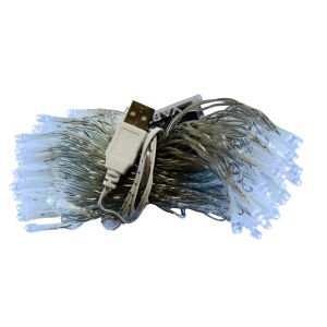 Yılbaşı Led Işık, Beyaz Işık - 100 Ledli, USB Girişli, Pilli, Şeffaf Kablo, 10 Metre