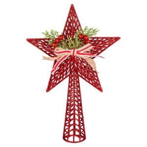 Yılbaşı Süsü, Çam Ağacı Tepe Süsü, Yılbaşı Dekorlu, Kırmızı - 25x37 cm