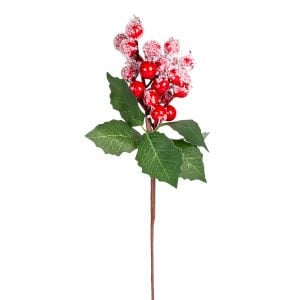 Yılbaşı Çiçeği, Pike, Karlı, Berry, Kırmızı-Yeşil - 30 cm
