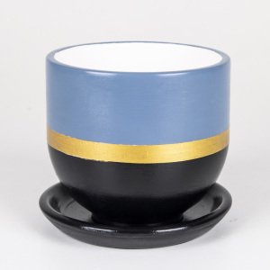 El Yapımı Tabaklı Delikli Beton Saksı Ege Mavisi Siyah 15x13 Cm
