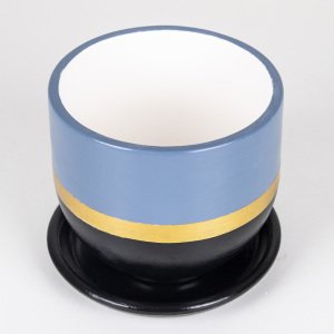 El Yapımı Tabaklı Delikli Beton Saksı Ege Mavisi Siyah 15x13 Cm