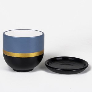 El Yapımı Tabaklı Delikli Beton Saksı Ege Mavisi Siyah 15x13 Cm