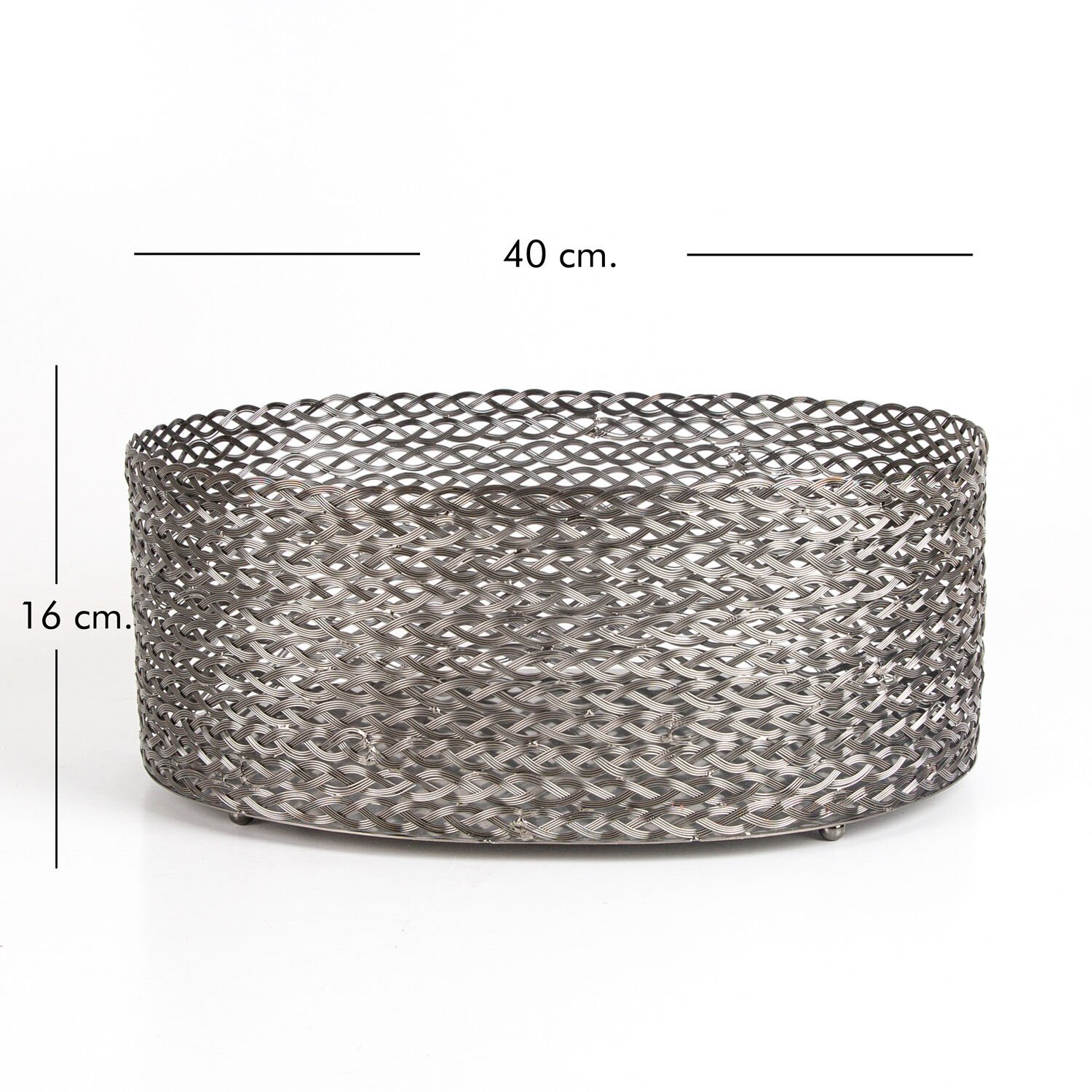 Metal Sepet, Oval, Hasır Örgü, Gümüş Renk - 40x32x13 cm