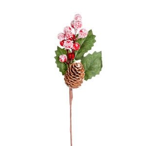 Yılbaşı Çiçeği, Pike, Karlı, Berry, Kozalaklı, Kırmızı-Yeşil - 28 cm