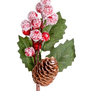 Yılbaşı Çiçeği Pike Karlı Berry Kozalaklı Kırmızı-Yeşil 28 Cm.