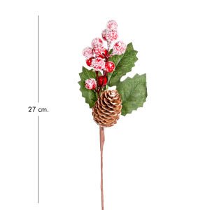 Yılbaşı Çiçeği Pike Karlı Berry Kozalaklı Kırmızı-Yeşil 28 Cm.