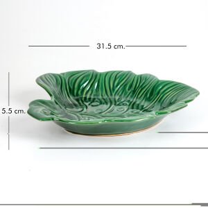 Seramik Yaprak Şekilli Tabak Yeşil 31,5 x 5,5 x 30 Cm.