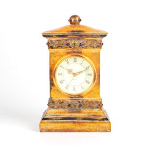 Altın Varaklı Taşlı İşlemeli Barok Saat Altın Renk 17 x 27 x 9 Cm.