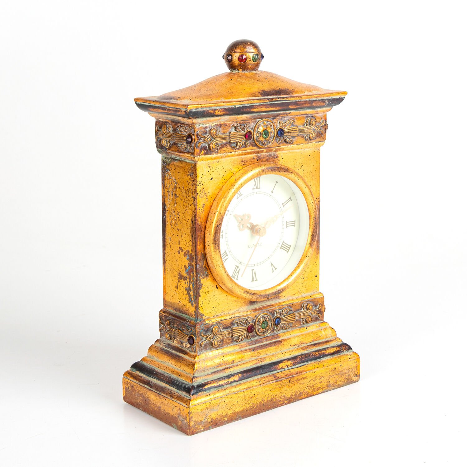 Barok Saat, Altın Varaklı, Taşlı İşlemeli, Altın Renk - 17x27x9 cm