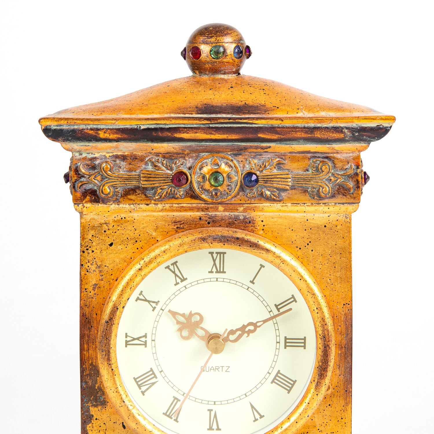 Barok Saat, Altın Varaklı, Taşlı İşlemeli, Altın Renk - 17x27x9 cm