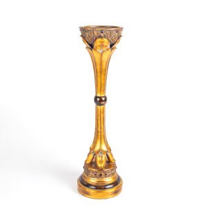 Altın Varaklı Taş İşlemeli Metal Şamdan Gümüş Renk 17 x 62 x 17 Cm.