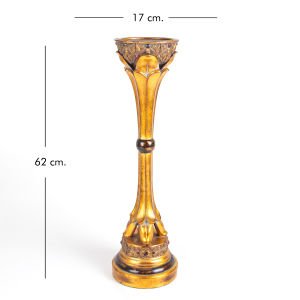 Altın Varaklı Taş İşlemeli Metal Şamdan Gümüş Renk 17 x 62 x 17 Cm.