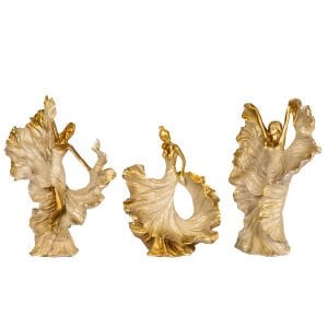 Dekoratif Polyester Dans Eden Kadın Biblo 3’lü Set Krem-Gold