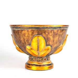 Dekoratif Altın Varaklı Taş İşlemeli Çanak Altın Renk 17 x 27 x 9 Cm.