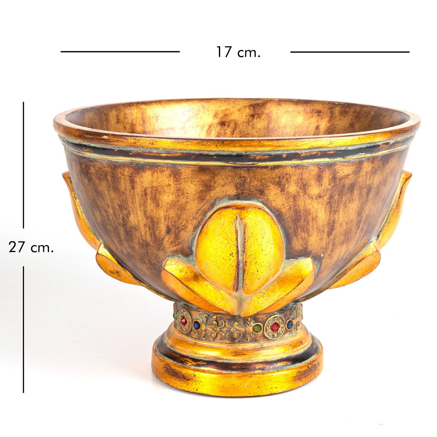 Çanak, Altın Varaklı, Taş İşlemeli, Altın Renk - 17x27x9 cm