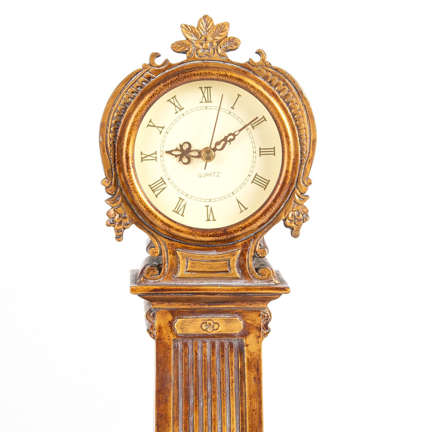 Barok Saat, Altın Varaklı, İşlemeli, Altın Renk - 17x42x15 cm