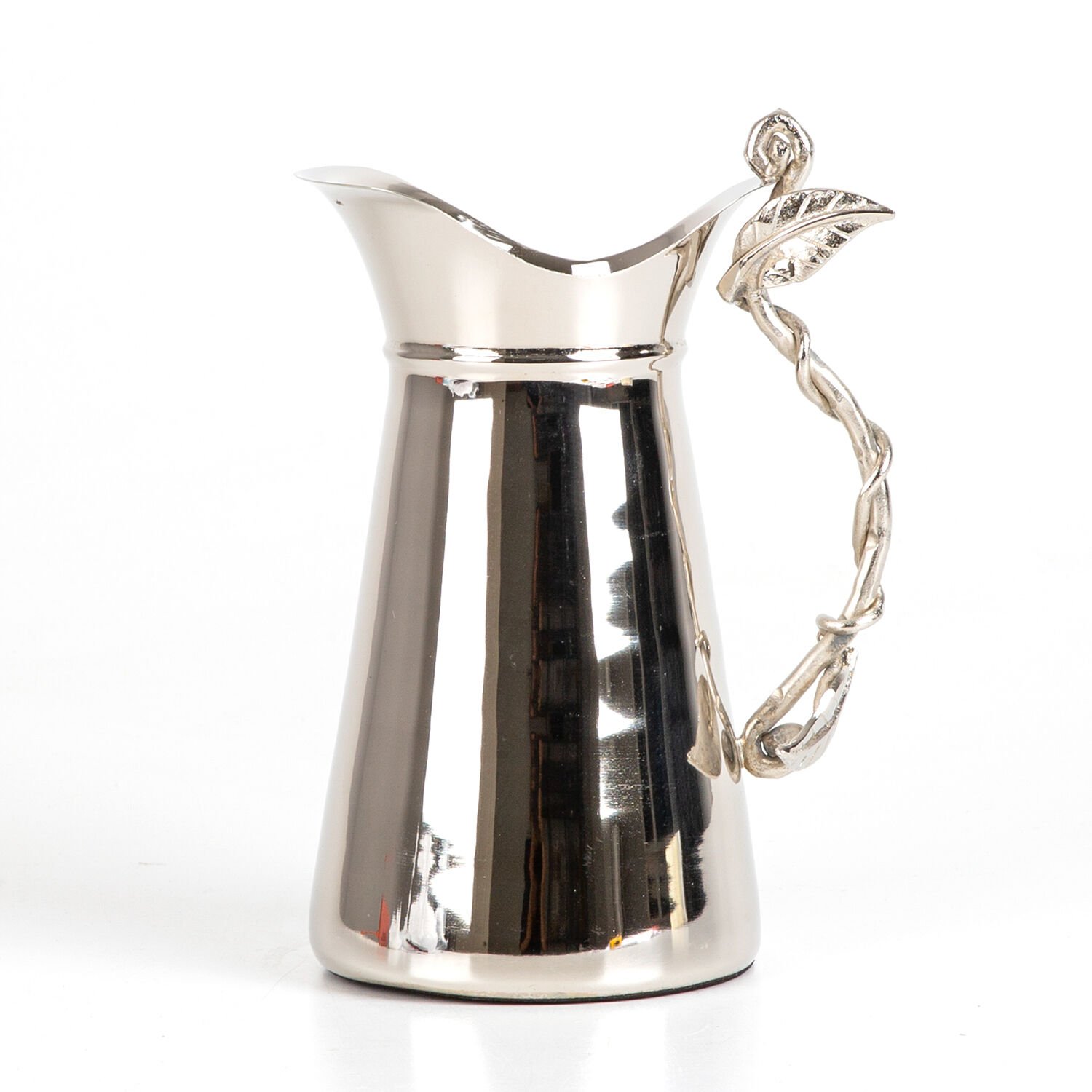 Metal Sürahi, Gümüş Kaplama, Kulplu, Yaprak Desenli, Gümüş Renk - 16x23x12 cm