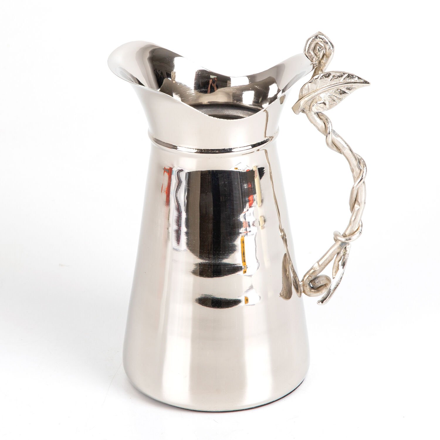 Metal Sürahi, Gümüş Kaplama, Kulplu, Yaprak Desenli, Gümüş Renk - 16x23x12 cm