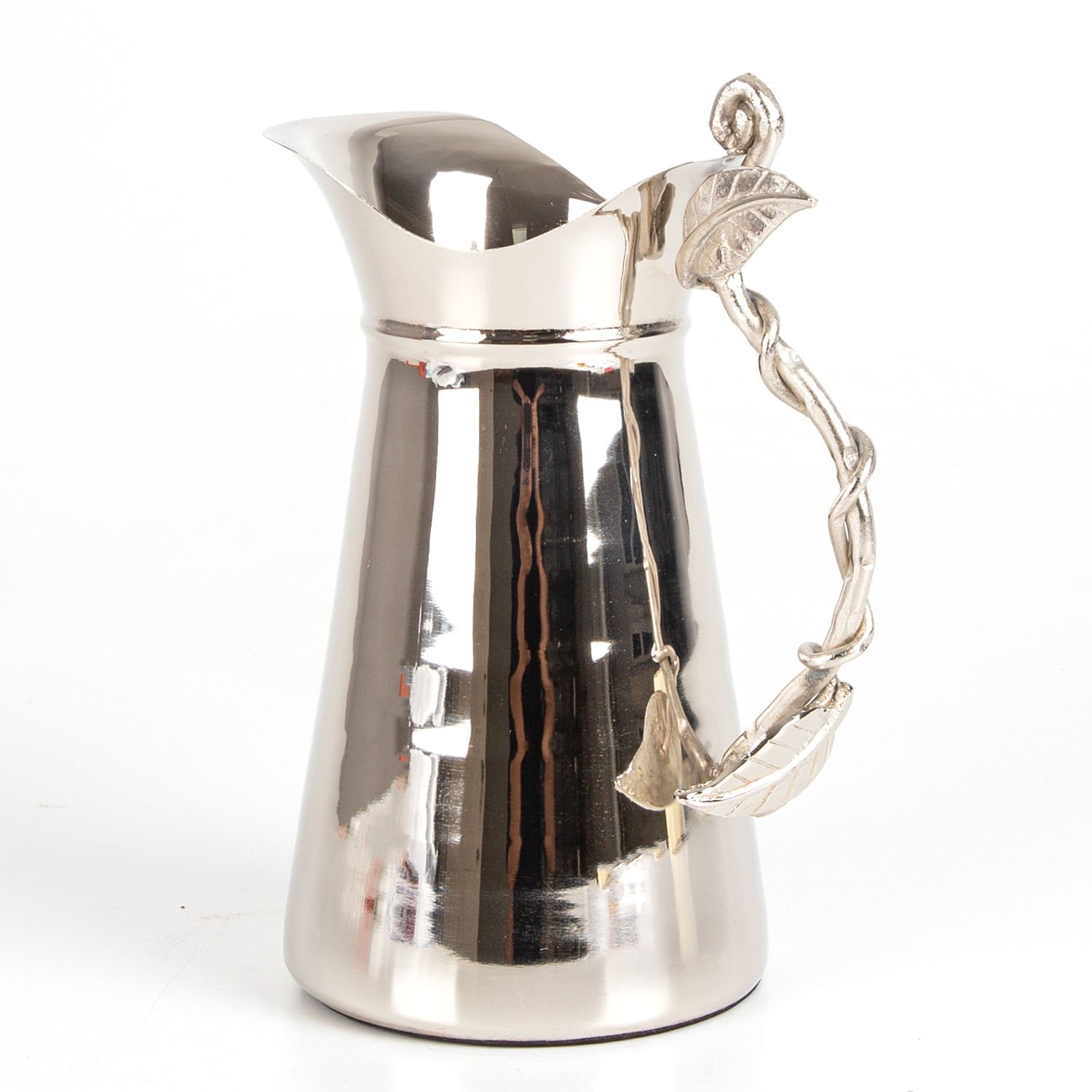 Metal Sürahi, Gümüş Kaplama, Kulplu, Yaprak Desenli, Gümüş Renk - 16x23x12 cm