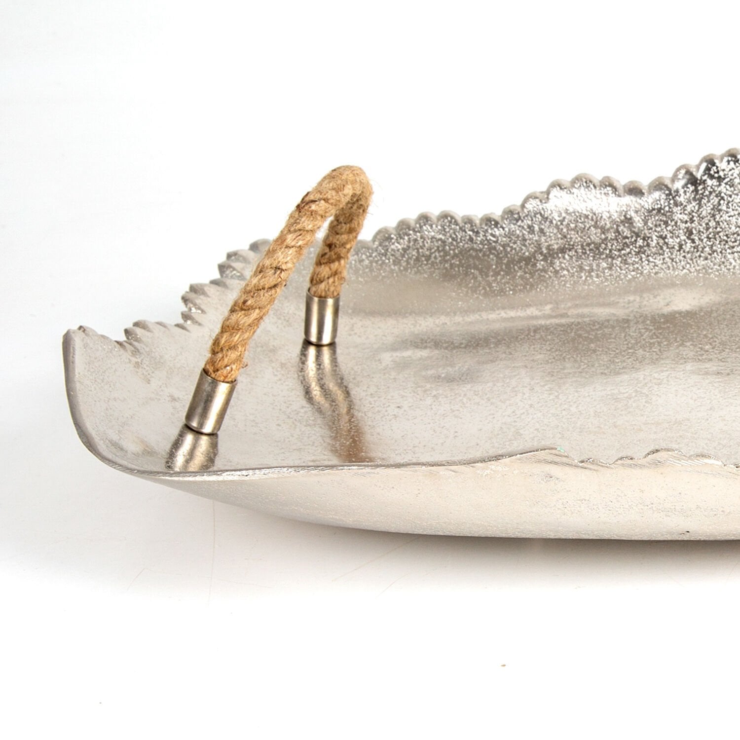 Metal Döküm Tepsi, Hasır İpli, Gümüş Renk - 70x6x35 cm