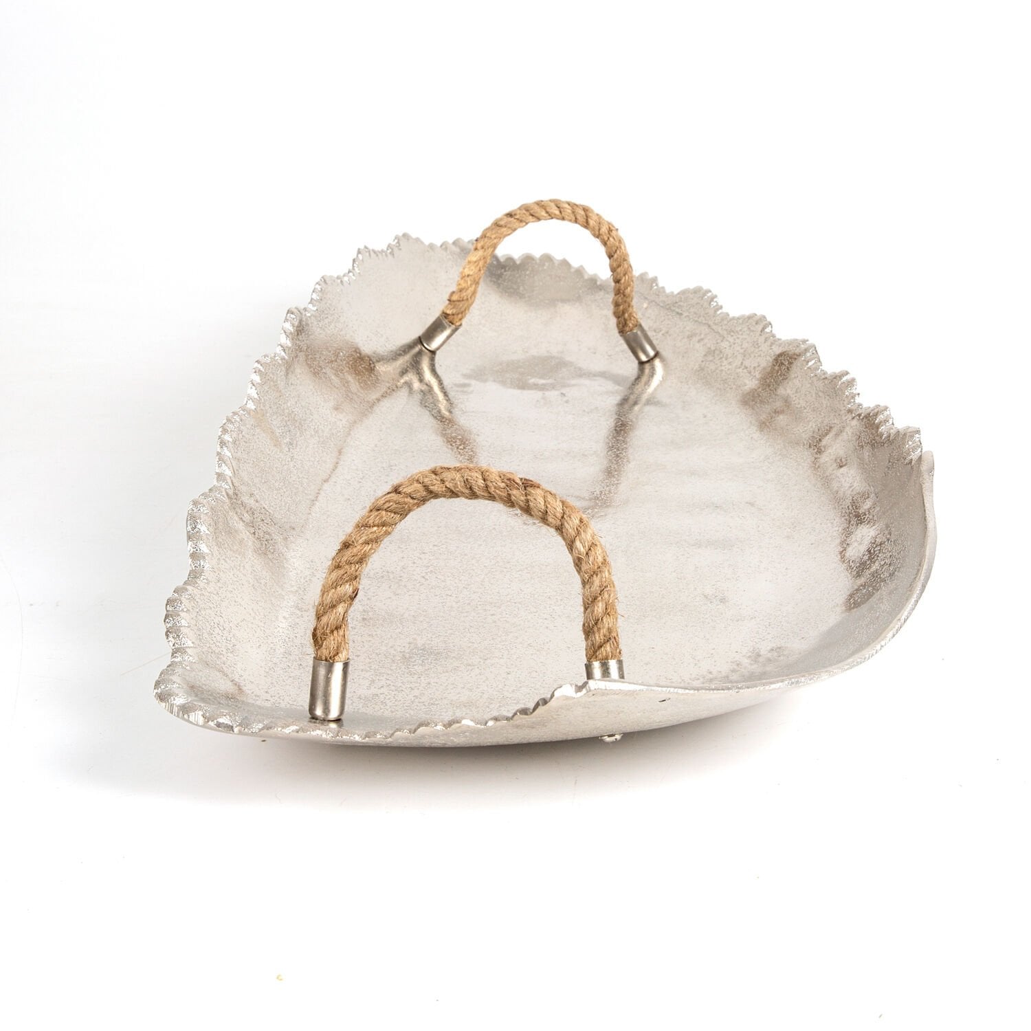 Metal Döküm Tepsi, Hasır İpli, Gümüş Renk - 70x6x35 cm