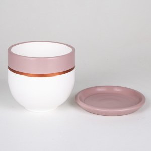 El Yapımı Tabaklı Delikli Beton Saksı Pudra Pembe Beyaz 15x13 Cm