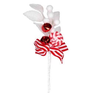 Yılbaşı Çiçeği, Pike Berry, Şeker Figürlü, Çanlı, Kırmızı-Beyaz - 25 cm