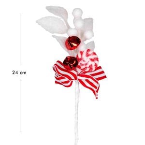 Yılbaşı Çiçeği Pike Berry Şeker figürlü Çanlı Kırmızı-Beyaz 25 Cm.